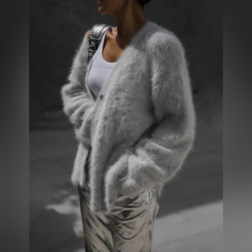 Elegant Gray Women's Button Down Sweater/Cardigan